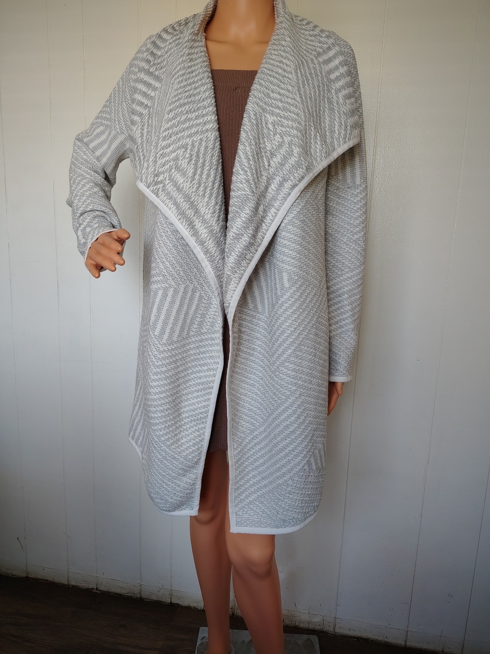 Bass Open-Front Duster Cardigan - Light Gray Size S.